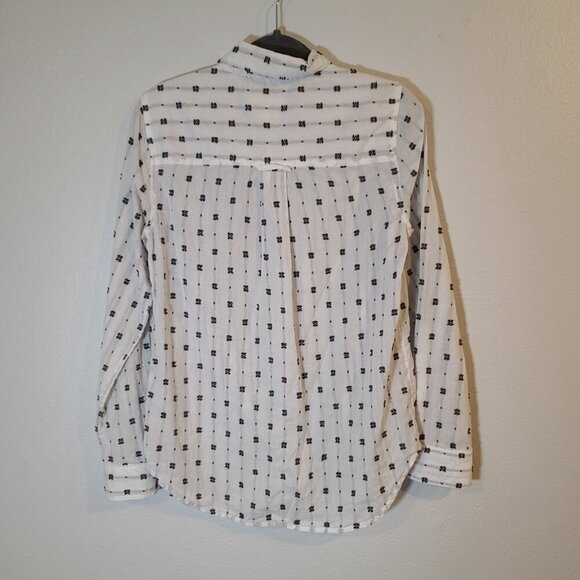 Maeve Anthropologie Clip Dot Relaxed Button‎ Down White Black Size Small - Picture 7 of 12